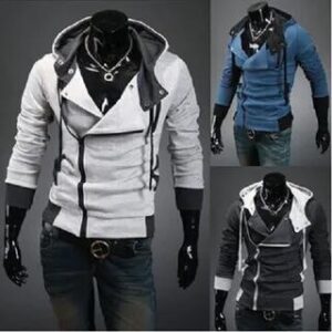 Hooded Asymmetrical Zip Jacket Blue 281243338