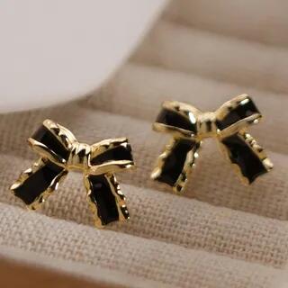 925 Sterling Silver Bow Stud Earring 1 Pair - Gold - 0.9cm | A’ROCH by A’ROCH