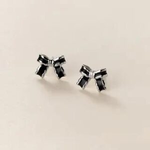 925 Sterling Silver Bow Stud Earring 1 Pair - Silver - 0.9cm | A’ROCH 281300908
