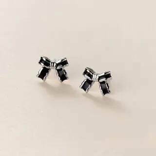 925 Sterling Silver Bow Stud Earring 1 Pair - Silver - 0.9cm | A’ROCH by A’ROCH