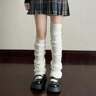 Plain Ribbed Knit Leg Warmer White by Mimiyu