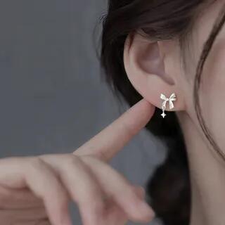 Sterling Silver Bow Stud Earring 1 Pair - White | pexrl jewelry by pexrl jewelry
