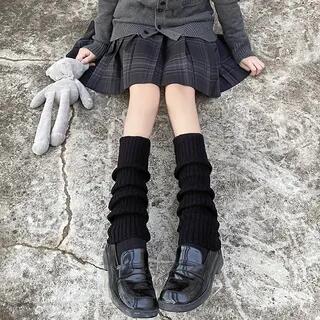 Plain Ribbed Knit Leg Warmer Black - 50cm by Mimiyu
