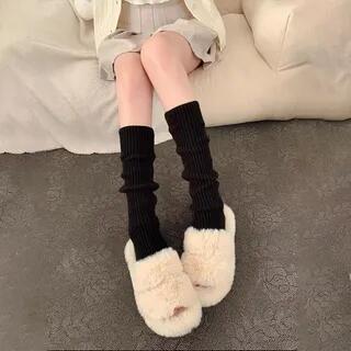 Plain Ribbed Knit Leg Warmer Black - 40cm by Mimiyu
