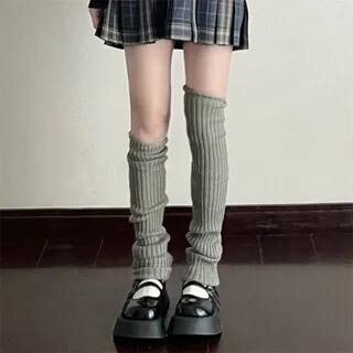 Plain Ribbed Knit Leg Warmer Gray - 70cm by Mimiyu