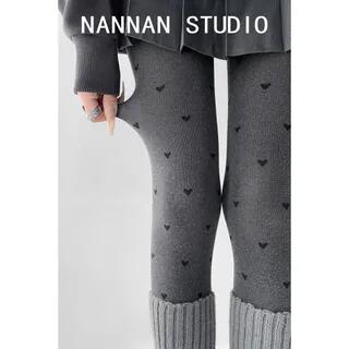 Heart Pattern Warm Tights Heart - Sesame Gray by Shira