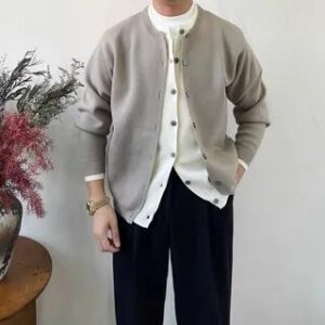 Mock Two-Piece Crew-Neck Cardigan M886 - Khaki 281343151
