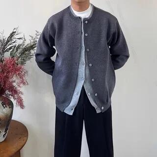 Mock Two-Piece Crew-Neck Cardigan M886 - Dark Gray by Nightbell