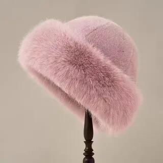 Plain Fluffy Trim Brimless Cap Pink by Bolgivy