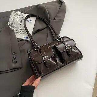Multi-Pocket Faux Leather Bowling Tote Bag Tote Bag - Coffee by FAYLE