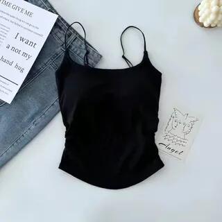 Plain Ruched Padded Cami Top Black by Wildery
