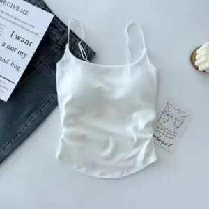 Plain Ruched Padded Cami Top White 281346528