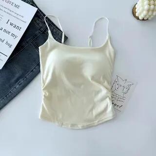 Plain Ruched Padded Cami Top Almond by Wildery