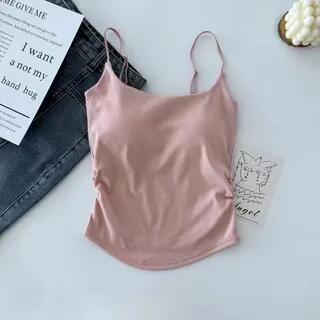Plain Ruched Padded Cami Top Pink by Wildery