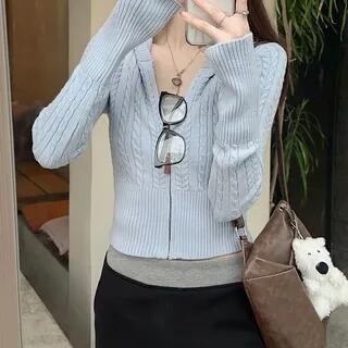 Plain Zip Up Top Blue by Joyciful