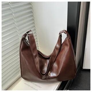 Plain Faux Leather Crossbody Bag Without Charm - Coffee by Maorong