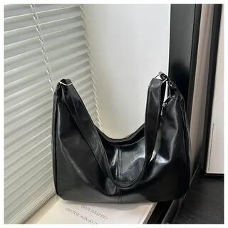 Plain Faux Leather Crossbody Bag Without Charm - Black by Maorong
