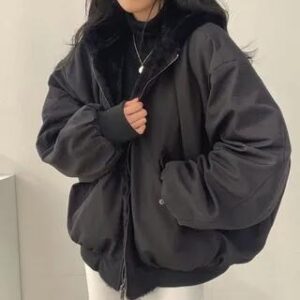 Hooded Fleece-Lined Zip Jacket Black 281347169