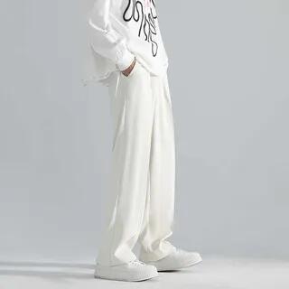 High Waist Plain Wide Leg Dress Pants Off-White by Naideth