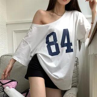 3/4-Sleeve Boatneck Numbering T-Shirt White by Shinsei