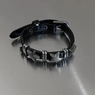 Star Alloy Faux Leather Bracelet Black & Silver | DREN by DREN
