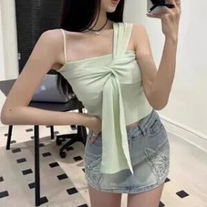 Bow Detail Irregular Hem Camisole Top Green 281349160