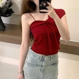 Bow Detail Irregular Hem Camisole Top Red 281349163