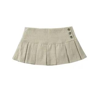 Low Waist Plain Mini Pleated Skirt Khaki by Asiris