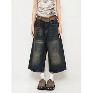 Low Rise Washed Wide-Leg Denim Pants Blue by Bolgivy