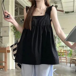 Square Neck Plain Camisole Top Camisole Top - Black by Trendycas