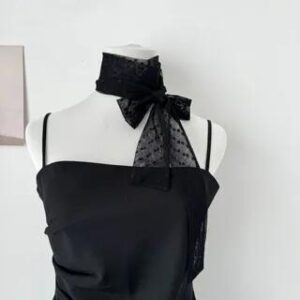 Lace Scarf / Hair Tie Scarf (Various Designs) SKU-02 - Dot - Black 281349695