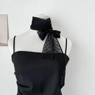 Lace Scarf / Hair Tie Scarf (Various Designs) SKU-02 - Dot - Black by Nikifa