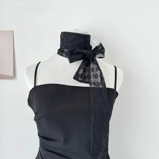 Lace Scarf / Hair Tie Scarf (Various Designs) SKU-10 - Big Flower - Black by Nikifa