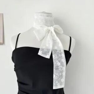 Lace Scarf / Hair Tie Scarf (Various Designs) SKU-07 - Small Flower - White 281349697