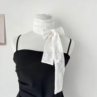 Lace Scarf / Hair Tie Scarf (Various Designs) SKU-03 - Flowers - White by Nikifa
