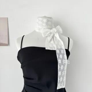 Lace Scarf / Hair Tie Scarf (Various Designs) SKU-09 - Big Flower - White by Nikifa
