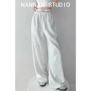 Waist-Detail Drawstring Wide-Leg Sweatpants in 5 Colors Melange Gray by Shira