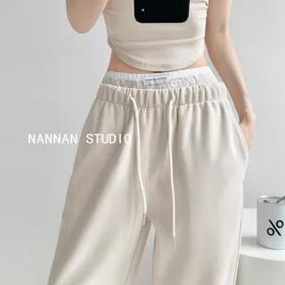 Waist-Detail Drawstring Wide-Leg Sweatpants in 5 Colors Almond by Shira