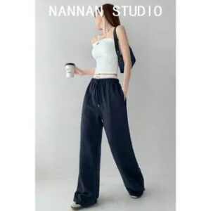 Waist-Detail Drawstring Wide-Leg Sweatpants in 5 Colors Navy Blue 281349717