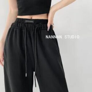 Waist-Detail Drawstring Wide-Leg Sweatpants in 5 Colors Black 281349719