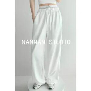 Waist-Detail Drawstring Wide-Leg Sweatpants in 5 Colors White 281349720