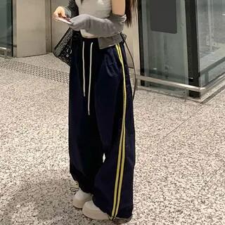 High Rise Striped Loose-Fit Wide-Leg Sweatpants Navy Blue by Rosesand