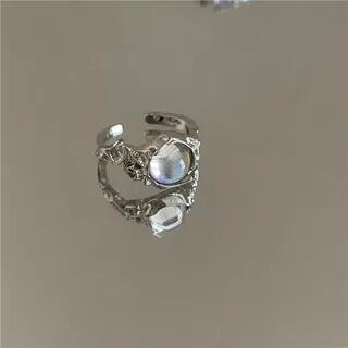 Moonstone Irregular Alloy Open Ring 02 - 1 Pc - Silver | Gemsha by Gemsha