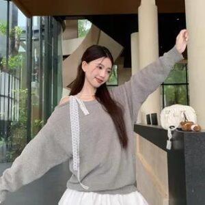 Crewneck Asymmetrical Sweater / Mini A-Line Skirt Sweater - Gray 281350039