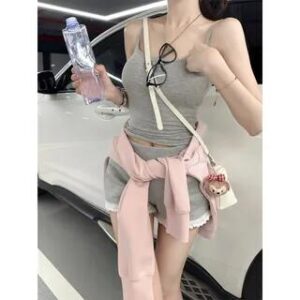 Boatneck Plain Pullover / Tank Top / Hot Pants Tank Top - Gray 281350088