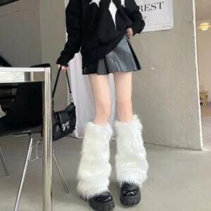 Plain Fluffy Leg Warmers 1 Pair - 40cm - Without Bow - White 281350306