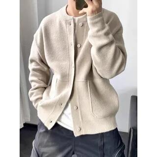 Crewneck Button-Up Plain Cardigan Almond by GRAYCIOUS