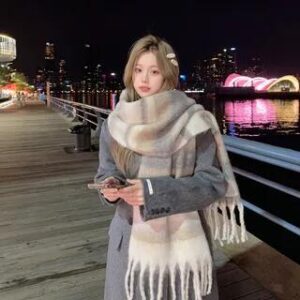Color Block Fringed Scarf Milky Coffee - 200cm 281350386