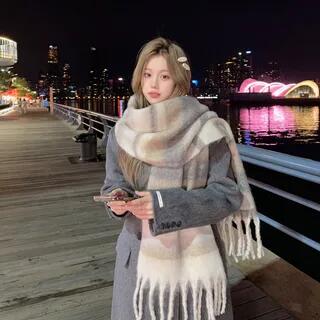 Color Block Fringed Scarf Milky Coffee - 200cm by Frior