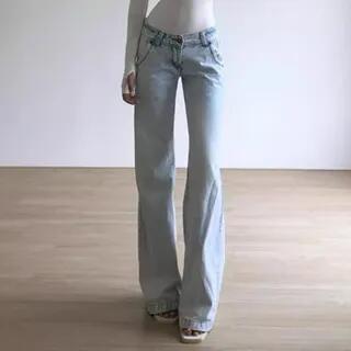 Low Waist Washed Slim-Fit Boot-Cut Jeans Light Blue by Rosesand